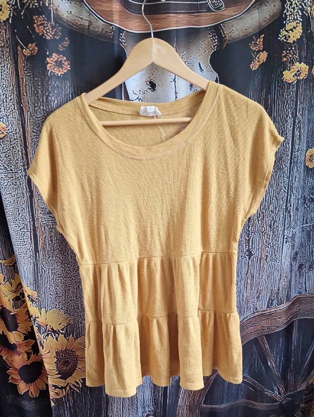 Mustard Tiered Short Sleeve Women's Top